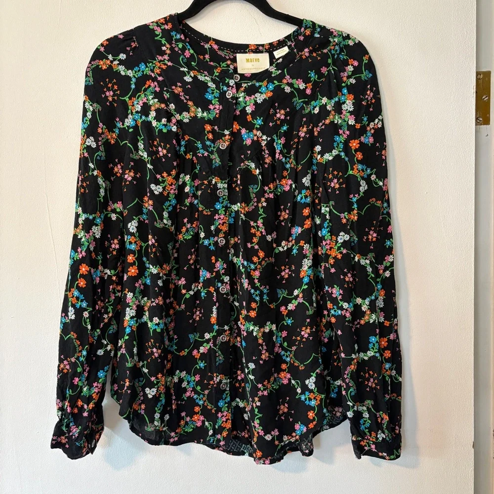 Anthropologie Black Floral Blouse - Picture 2 of 9
